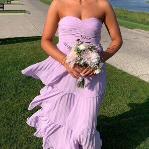 Lulus Lavender Strapless Tiered Maxi Dress, Medium